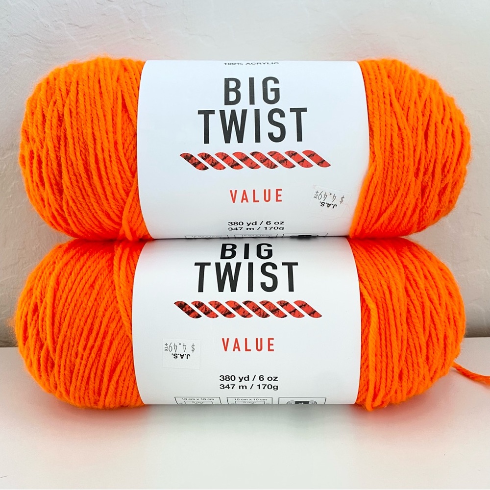 Big Twist Value Yarn Varsity Orange 2 Skeins NEW